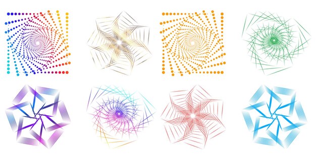 Définir Un Cercle D'éléments De Conception Isolé Des Couleurs Vectorielles Audacieuses De L'anneau Doré De La Lueur Abstraite Des Rayures Ondulées De Nombreux Tourbillons Scintillants Créés à L'aide De L'outil De Fusion Illustration Vectorielle Eps10 Pour Votre Présentation