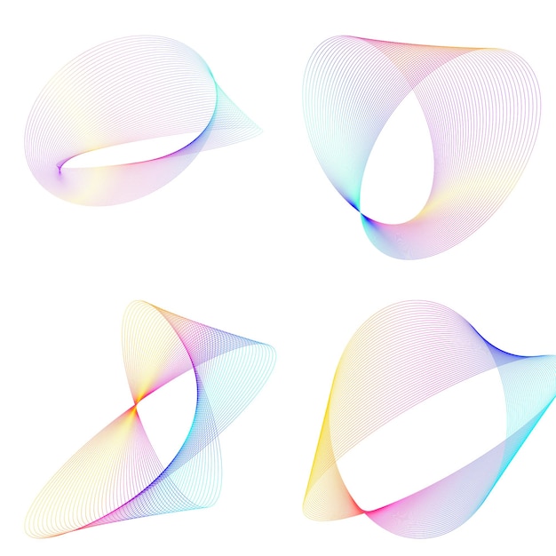 Définir un cercle d'éléments de conception Isolé des couleurs vectorielles audacieuses de l'anneau doré de la lueur abstraite des rayures ondulées de nombreux tourbillons scintillants créés à l'aide de l'outil de fusion Illustration vectorielle EPS10 pour votre présentation