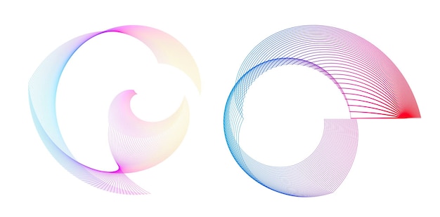 Définir un cercle d'éléments de conception Isolé des couleurs vectorielles audacieuses de l'anneau doré de la lueur abstraite des rayures ondulées de nombreux tourbillons scintillants créés à l'aide de l'outil de fusion Illustration vectorielle EPS10 pour votre présentation