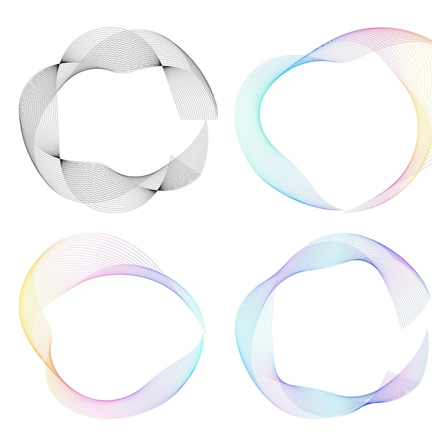 Définir un cercle d'éléments de conception Isolé des couleurs vectorielles audacieuses de l'anneau doré de la lueur abstraite des rayures ondulées de nombreux tourbillons scintillants créés à l'aide de l'outil de fusion Illustration vectorielle EPS10 pour votre présentation