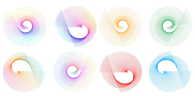 Définir un cercle d'éléments de conception Isolé des couleurs vectorielles audacieuses de l'anneau doré de la lueur abstraite des rayures ondulées de nombreux tourbillons scintillants créés à l'aide de l'outil de fusion Illustration vectorielle EPS10 pour votre présentation