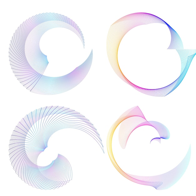 Définir un cercle d'éléments de conception Isolé des couleurs vectorielles audacieuses de l'anneau doré de la lueur abstraite des rayures ondulées de nombreux tourbillons scintillants créés à l'aide de l'outil de fusion Illustration vectorielle EPS10 pour votre présentation