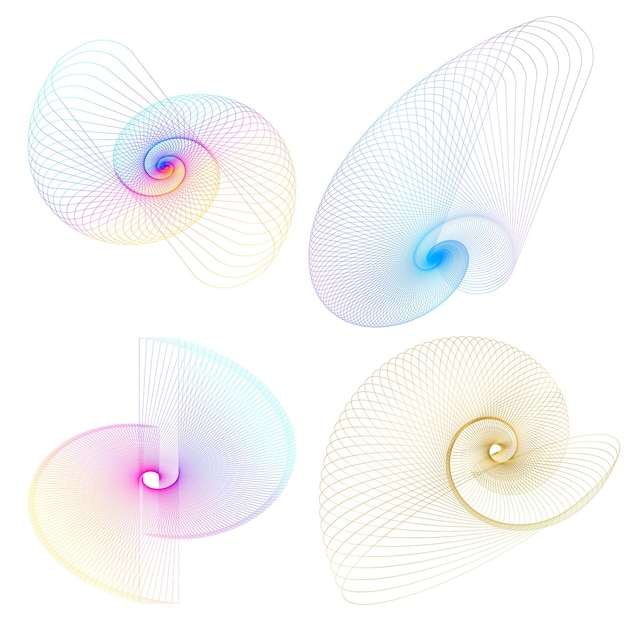 Définir un cercle d'éléments de conception Isolé des couleurs vectorielles audacieuses de l'anneau doré de la lueur abstraite des rayures ondulées de nombreux tourbillons scintillants créés à l'aide de l'outil de fusion Illustration vectorielle EPS10 pour votre présentation