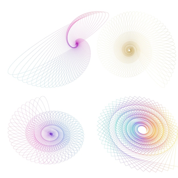 Définir un cercle d'éléments de conception Isolé des couleurs vectorielles audacieuses de l'anneau doré de la lueur abstraite des rayures ondulées de nombreux tourbillons scintillants créés à l'aide de l'outil de fusion Illustration vectorielle EPS10 pour votre présentation
