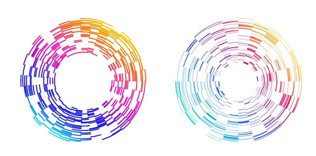 Définir un cercle d'éléments de conception Isolé des couleurs vectorielles audacieuses de l'anneau doré de la lueur abstraite des rayures ondulées de nombreux tourbillons scintillants créés à l'aide de l'outil de fusion Illustration vectorielle EPS10 pour votre présentation
