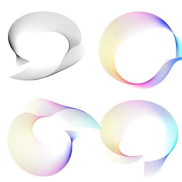 Définir un cercle d'éléments de conception Isolé des couleurs vectorielles audacieuses de l'anneau doré de la lueur abstraite des rayures ondulées de nombreux tourbillons scintillants créés à l'aide de l'outil de fusion Illustration vectorielle EPS10 pour votre présentation