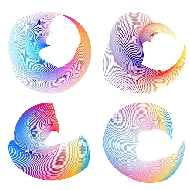 Définir un cercle d'éléments de conception Isolé des couleurs vectorielles audacieuses de l'anneau doré de la lueur abstraite des rayures ondulées de nombreux tourbillons scintillants créés à l'aide de l'outil de fusion Illustration vectorielle EPS10 pour votre présentation