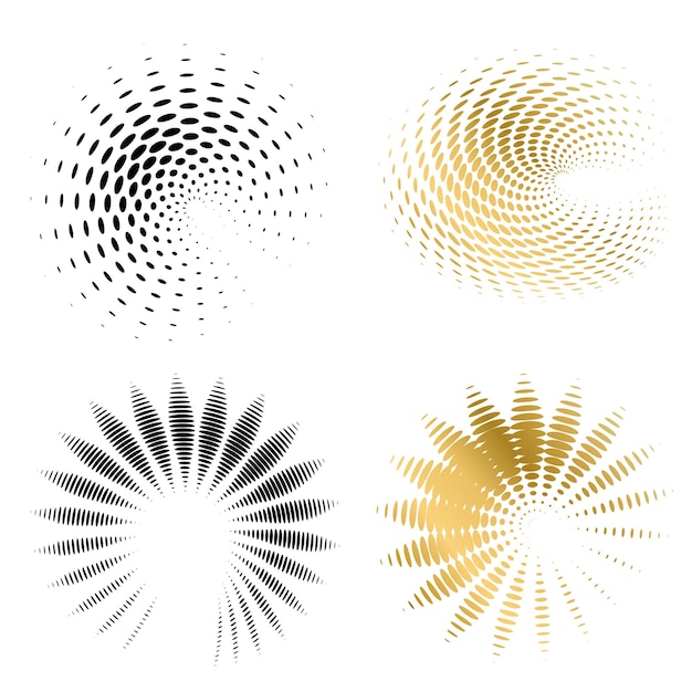 Définir un cercle d'éléments de conception Isolé des couleurs vectorielles audacieuses de l'anneau doré de la lueur abstraite des rayures ondulées de nombreux tourbillons scintillants créés à l'aide de l'outil de fusion Illustration vectorielle EPS10 pour votre présentation