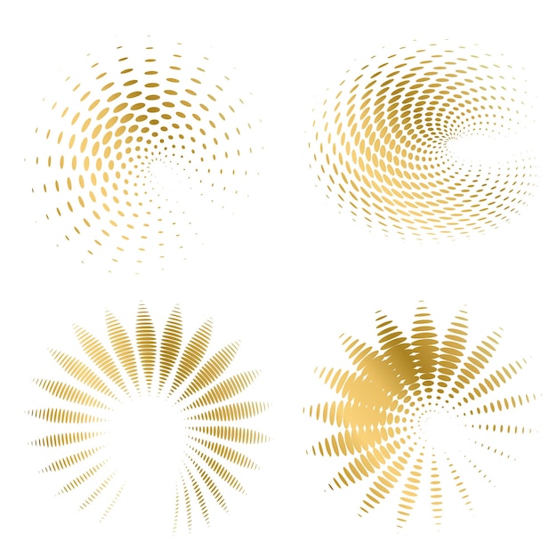 Définir un cercle d'éléments de conception Isolé des couleurs vectorielles audacieuses de l'anneau doré de la lueur abstraite des rayures ondulées de nombreux tourbillons scintillants créés à l'aide de l'outil de fusion Illustration vectorielle EPS10 pour votre présentation