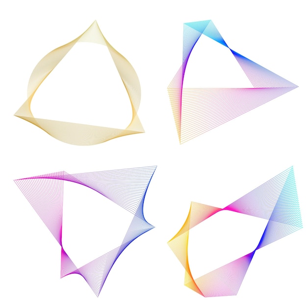 Définir un cercle d'éléments de conception Isolé des couleurs vectorielles audacieuses de l'anneau doré de la lueur abstraite des rayures ondulées de nombreux tourbillons scintillants créés à l'aide de l'outil de fusion Illustration vectorielle EPS10 pour votre présentation