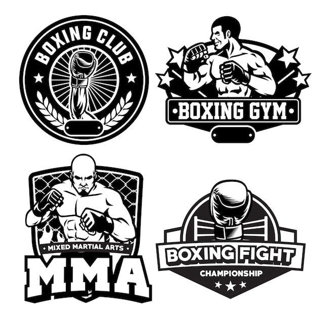 Définir La Collection De Badges De Boxe En Noir Et Blanc