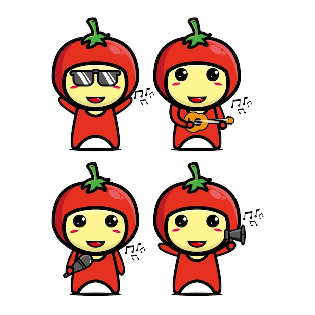 Définir La Collection De Conception De Mascotte De Tomate Mignon Isolé Sur Fond Blanc