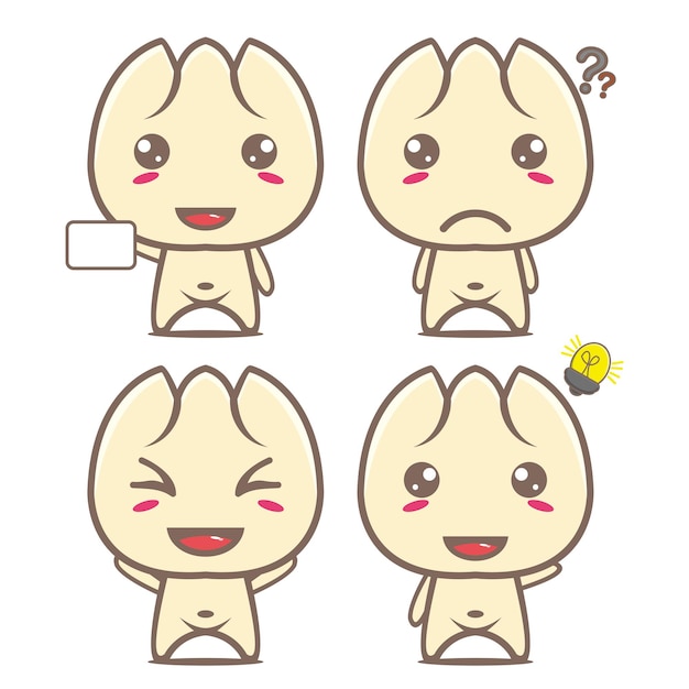 Définir la collection de personnage de conception mascotte dim sum mignon isolé sur fond blanc