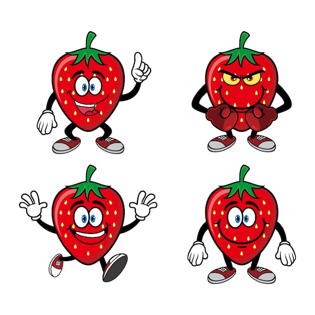 Définir La Collection Souriant Personnage Mascotte De Dessin Animé Aux Fraises