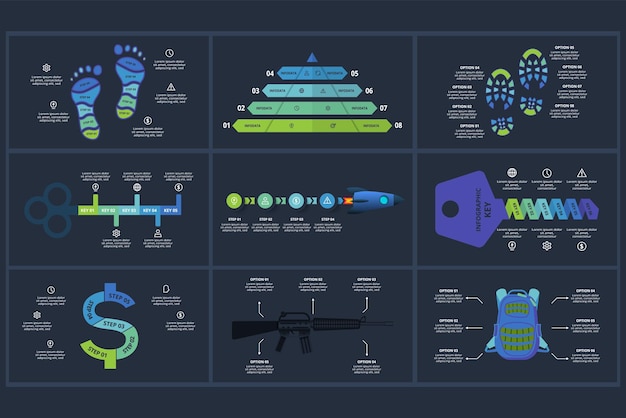 Vecteur définir un concept créatif pour l'infographie avec des étapes, des parties ou des processus modèle pour le web en arrière-plan