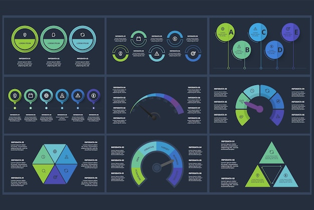 Vecteur définir un concept créatif pour l'infographie avec des étapes, des parties ou des processus modèle pour le web en arrière-plan