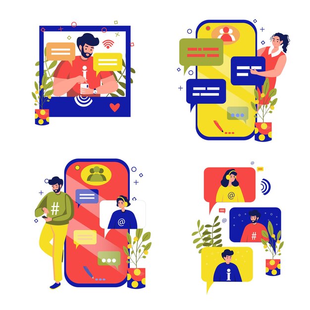 Définir le concept Les gens utilisent des gadgets avec une scène de personnes dans le style de dessin animé plat