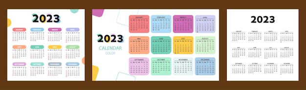 Définir la couleur Calendrier 2023 année Collection de modèles vectoriels Conception simple