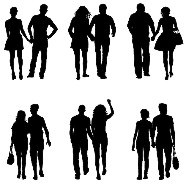 Vecteur définir des couples homme et femme silhouettes sur fond blanc illustration vectorielle