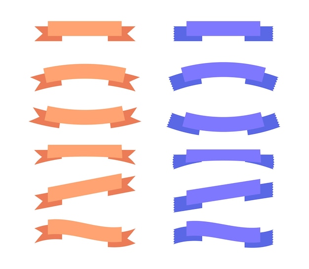 Définir Différentes Bannières De Rubans Vectoriels Plats Isolés Sur Des Bandes Jaunes De Fond Blanc Dans Un Style Origami