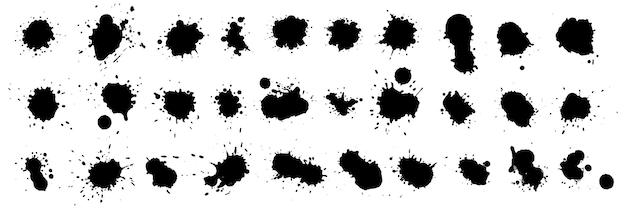 Vecteur définir différentes collections d'éclaboussures noires coups de pinceau gouttes d'encre et éclaboussure taches de liquide p