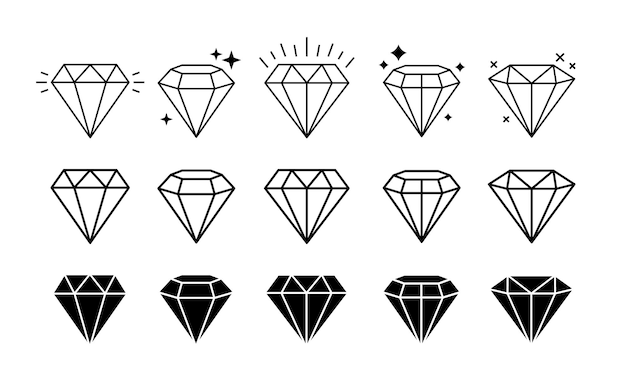 Définir différentes formes de pierres précieuses Éléments de conception d'art de ligne de diamant Illustration vectorielle