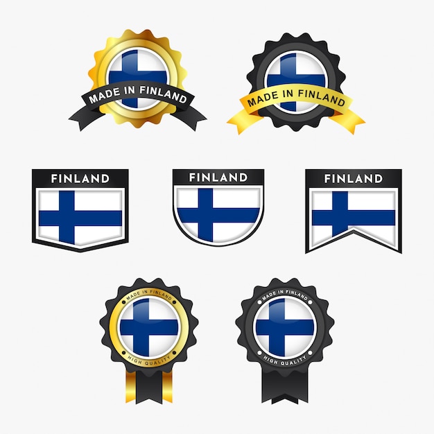 Définir Le Drapeau De La Finlande Et Fabriqué Dans Les étiquettes De Badge Emblème Findland