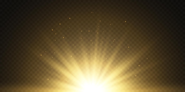 Définir l'effet de lumière luminescente avec des étincelles blanches et des étoiles dorées brillent avec une lumière spéciale Lumière rougeoyante blanche Étoile Lumière des rayons Le soleil est rétro-éclairé Belle étoile lumineuse Lumière du soleil EPS10