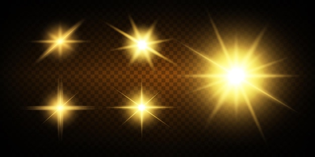 Définir L'effet De Lumière Luminescente Avec Des étincelles Blanches Et Des étoiles Dorées Brillent Avec Une Lumière Spéciale Lumière Rougeoyante Blanche étoile Lumière Des Rayons Le Soleil Est Rétro-éclairé Belle étoile Lumineuse Lumière Du Soleil Eps10