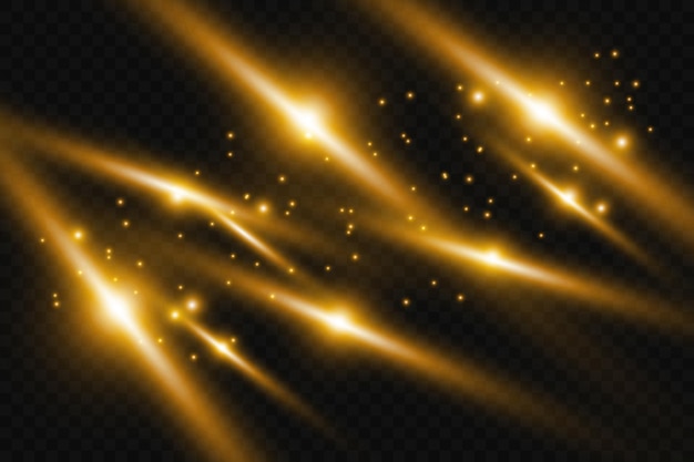 Définir l'effet de lumière luminescente avec des étincelles blanches et des étoiles dorées brillent avec une lumière spéciale Lumière rougeoyante blanche Étoile Lumière des rayons Le soleil est rétro-éclairé Belle étoile lumineuse Lumière du soleil EPS10