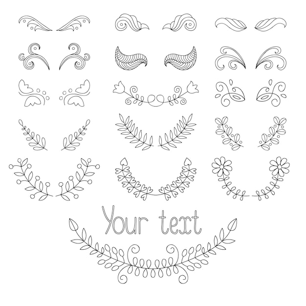 définir des éléments de conception calligraphiques et une décoration de page avec des lauriers, des couronnes, etc.