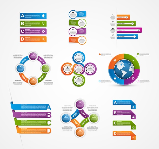 Définir Les éléments De Conception Infographiques Colorés.