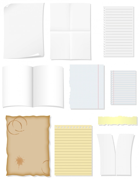 Définir Des Feuilles De Papier Vierges Pour L'illustration Vectorielle De Conception