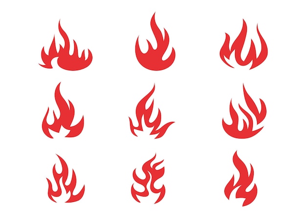 Définir la flamme de feu rouge Collection d'éléments enflammés chauds concept simple d'énergie et de puissance