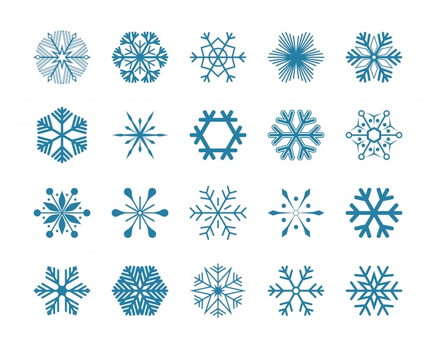 Vecteur définir des flocons de neige bleus vector illustration icônes isolées