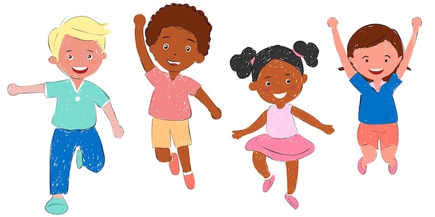 Définir le groupe de collection de 4 quatre enfants heureux