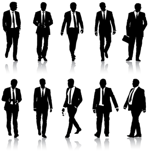 Définir l'homme d'affaires silhouette en costume avec cravate sur fond blanc Illustration vectorielle