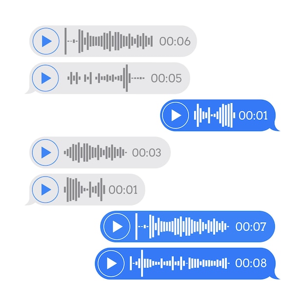 Définir l'icône de message vocal avec onde sonore Bulle de message pour les réseaux sociaux Illustration vectorielle de style plat moderne sur fond blanc