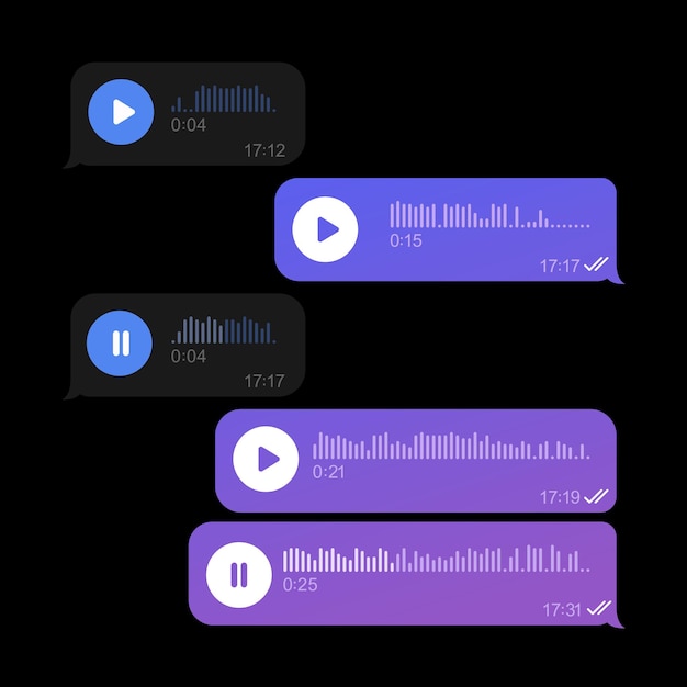 Définir L'icône Des Messages Vocaux Avec Une Onde Sonore Pour Les Médias Sociaux Bulles De Modèle Sms Pour Composer Des Dialogues Vocaux Conception D'interface Sombre Illustration Vectorielle Sur Fond Blanc