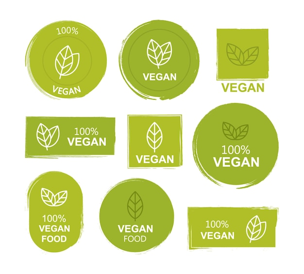 Définir une icône végétalienne à plat sur fond blanc Bio Ecology Organic logos and badges label tag Vector illustration design