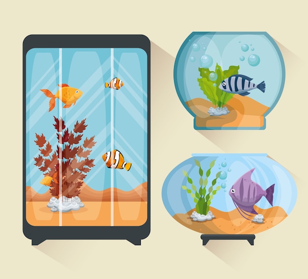 Vecteur définir des icônes de beaux aquariums