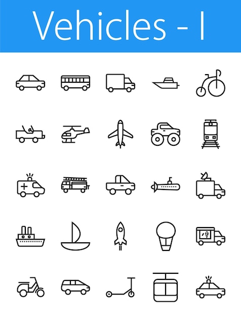 Vecteur définir les icônes de ligne des véhicules