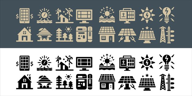 Définir Les Icônes De Lignes Vectorielles De La Collection De Panneaux Solaires Sur Un Fond Transparent