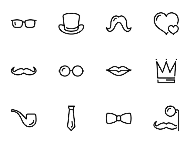 Définir des icônes vectorielles Illustration sur un thème Accessoires pour des fêtes de mascarade et des photos drôles