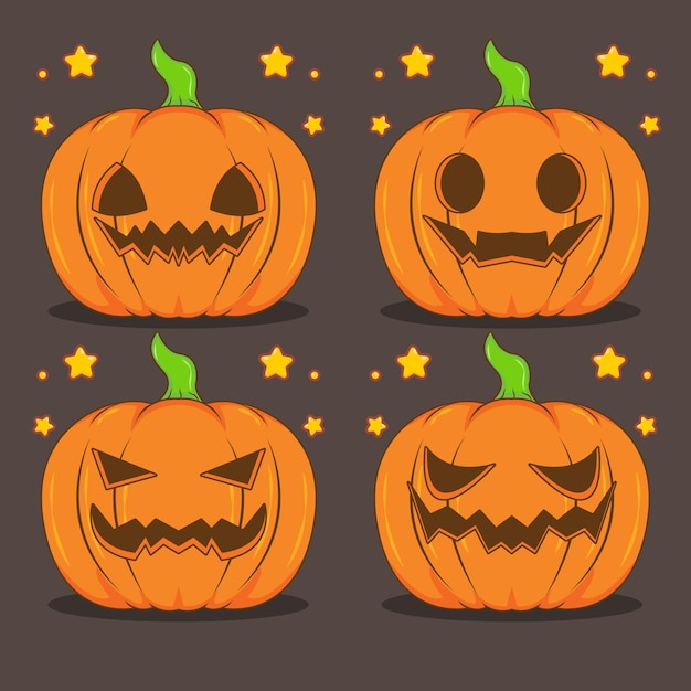 Définir L'illustration De Dessin Animé De Citrouilles D'halloween