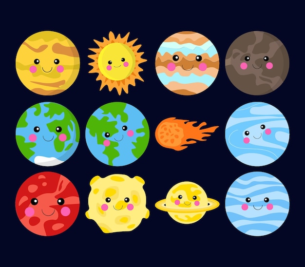 Vecteur définir l'illustration de la planète pleine couleur de vecteur de planète de dessin animé
