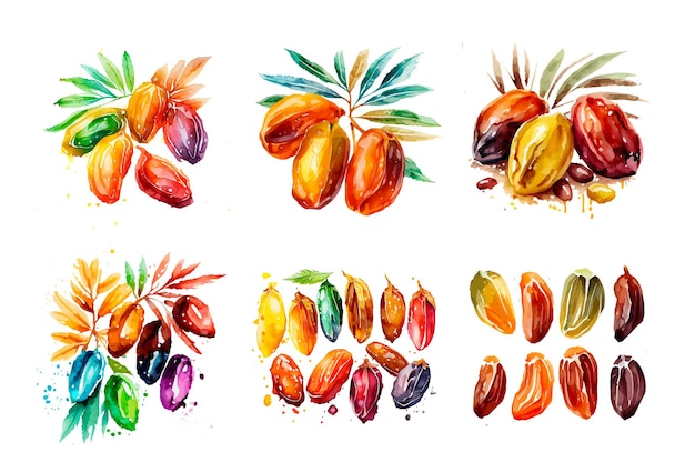 Vecteur définir l'illustration vectorielle aquarelle du concept de fruits de date du ramadan musulman