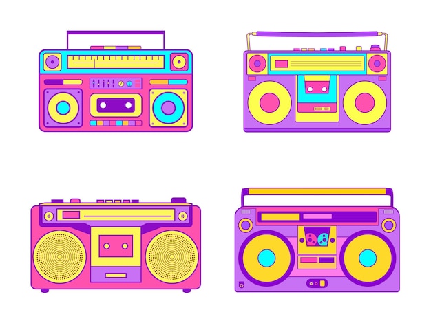 Définir l'illustration vectorielle de la cassette audio de musique Retro Radio 90s
