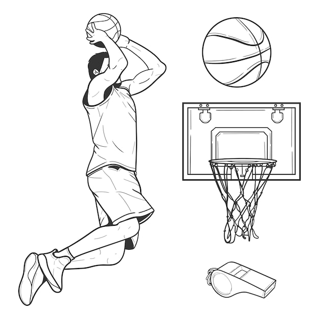 Vecteur définir l'illustration vectorielle de dessin animé de basket-ball