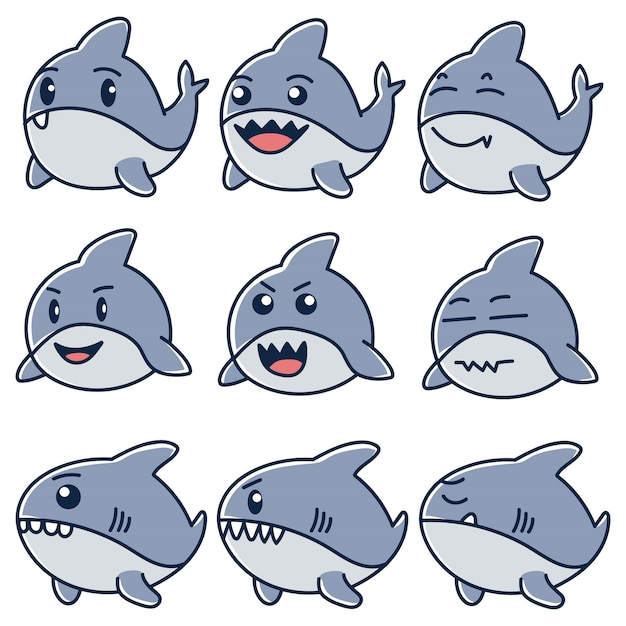 Vecteur définir une illustration vectorielle de requins mignons